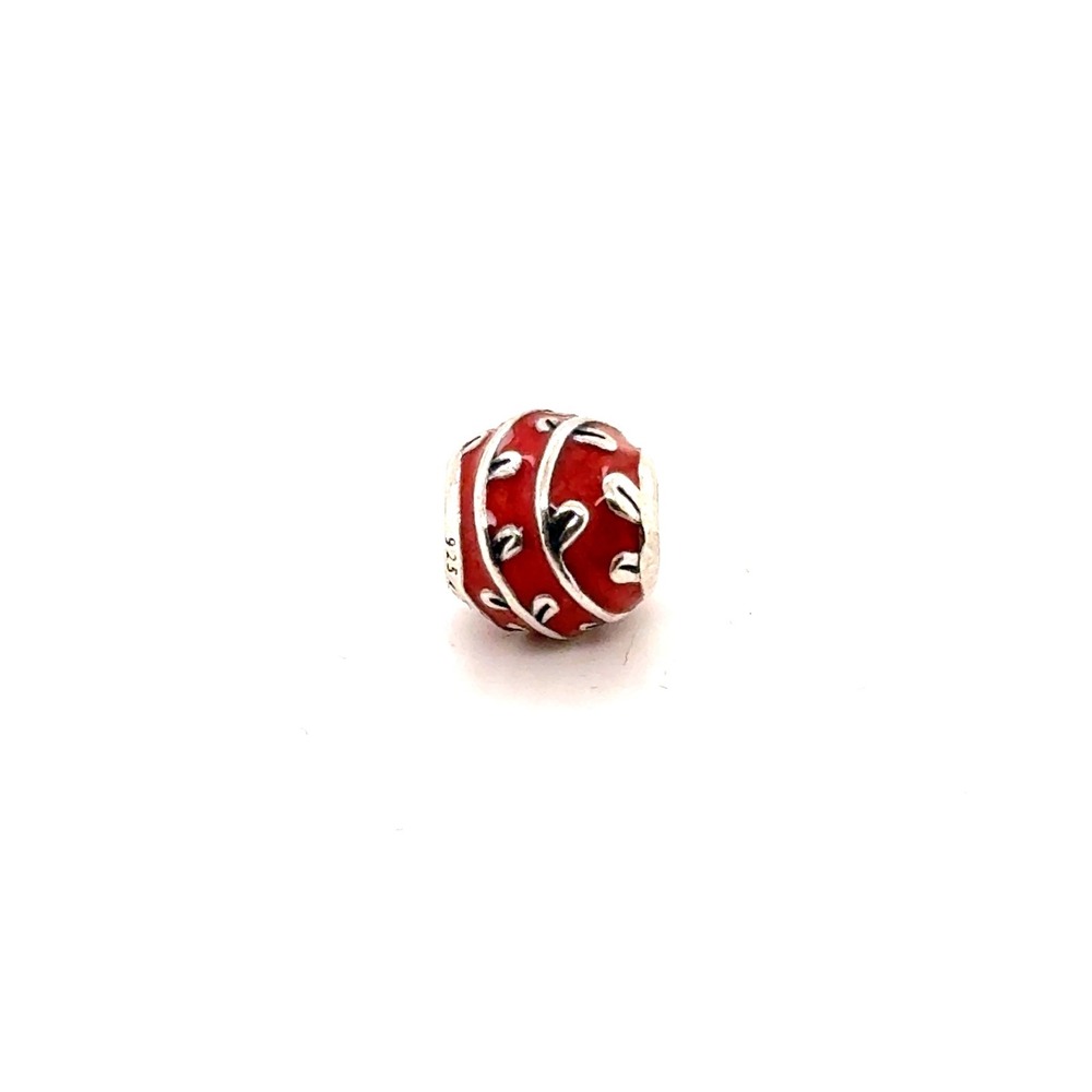 Pandora Red Enamel Swirl Leaf Bead Charm 925 Sterling Silver ALE 790430EN09